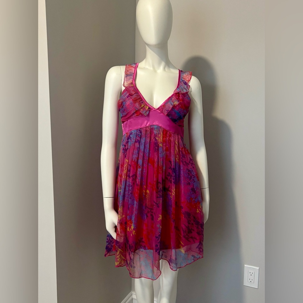 Vibrant Pink Floral Mini Dress